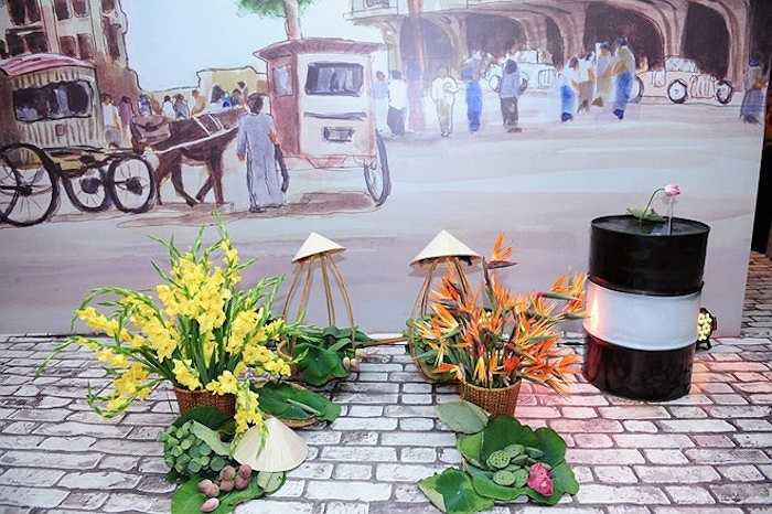 Những gánh hoa sen, hoa lay ơn... của thiếu nữ Sài thành ngày xưa cũng được tái hiện trong đám cưới của quán quân Bước nhảy hoàn vũ 2014. 