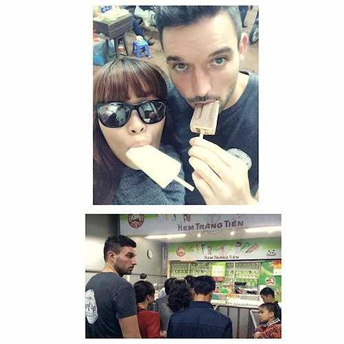 Hà Anh và bạn trai đi ăn kem Tràng Tiền.