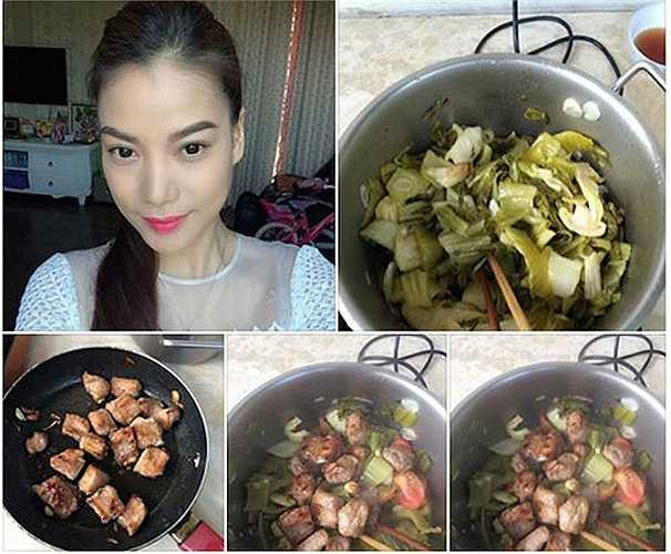 Trương Ngọc Ánh nấu món sườn dưa chua. 