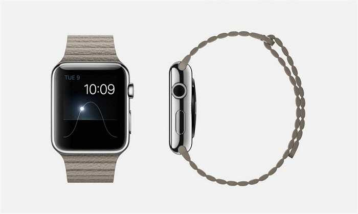 Phiên bản dây đeo da kết hợp đá của Apple Watch chỉ có kích thước 42 mm, nắp từ, màn hình Retina tinh thể sapphire và mặt gốm phía sau.