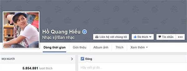Giọng ca Con bướm xuân có lượng fan theo dõi xếp ngay sau Trấn Thành với con số sát nút là 5,85 triệu. Người hâm mộ yêu thích Hồ Quang Hiếu bởi các sản phẩm âm nhạc sôi động, hấp dẫn của anh.