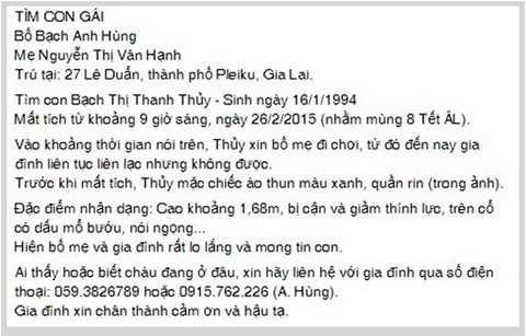 Con gái PGĐ bệnh viện mất tích bí ẩn sau khi đi chơi Tết