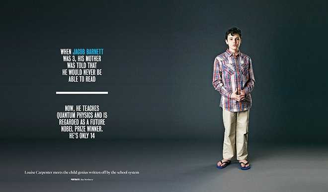 Năm 14 tuổi, cậu bé tự kỷ từng được cho là bị thiểu năng trí tuệ học thạc sĩ và sẽ sớm lấy bằng tiến sĩ vật lý lượng tử. Ảnh: London Times Magazine