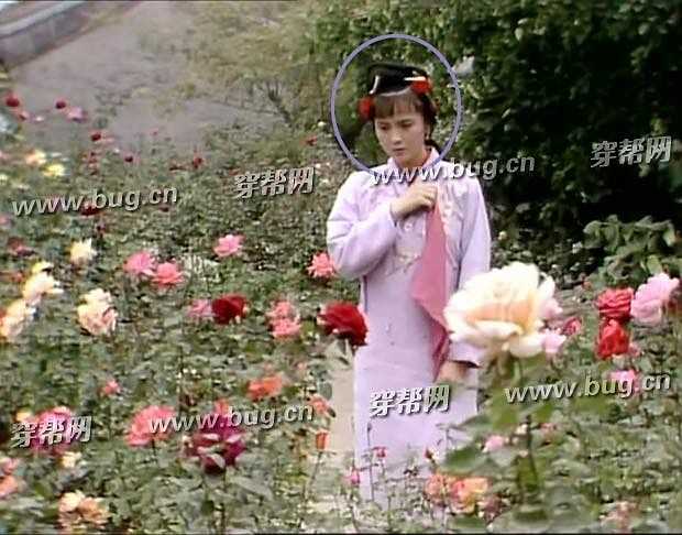 Vưu Tam tỉ trên đường đi từ vườn hoa đến phủ, bông hoa trên đầu là màu đỏ.