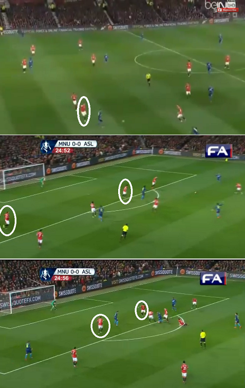 Smalling bỏ vị trí dẫn đến hàng phòng thủ Man Utd rối loạn khi chống đỡ pha tấn công trực diện của Arsenal