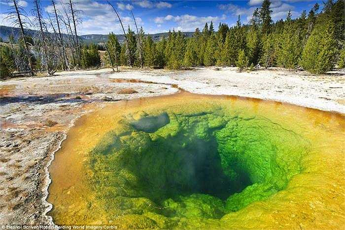 Vườn quốc gia Yellowstone (Mỹ) là thắng cảnh đẹp thu hút nhiều du khách. Trong vườn quốc gia này có hồ 'Morning Glory' nổi bật với màu sắc ấn tượng