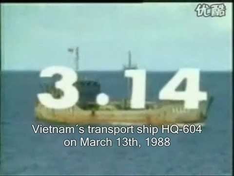 Ảnh tàu HQ-604 của Việt Nam trước khi bị Trung Quốc xả súng bắn chìm ở Gạc Ma trên truyền thông Trung Quốc