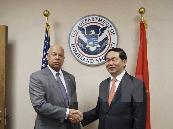 Bộ trưởng Trần Đại Quang và Bộ trưởng An ninh nội địa Hoa Kỳ Jeh Johnson - Ảnh: TTXVN