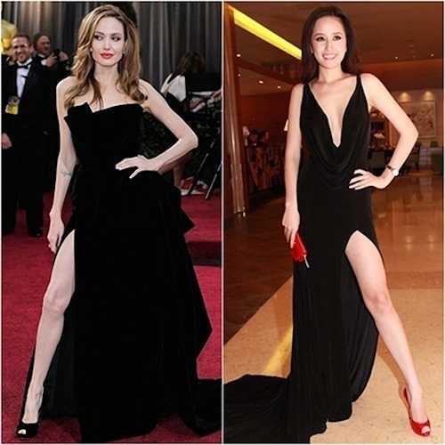 Với những chiếc đầm này, Mai Phương Thúy cũng học hỏi các ngôi sao Hollywood, điển hình như Angelina về cách tạo dáng 'kinh điển'. 