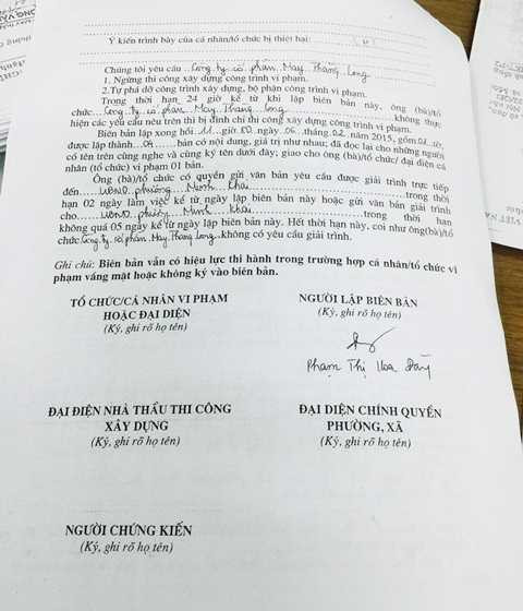 Biên bản làm việc vắng chữ ký của chủ đầu tư và những sai phạm mới tại dự án