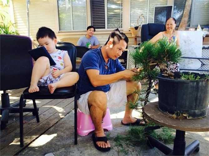 Nam ca sỹ dành nhiều thời gian chăm chút, cắt tỉa cho từng dáng cây trong vườn.