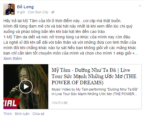 Đỗ Long chia sẻ trên trang cá nhân.