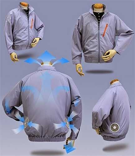 Áo điều hòa có gắn hai quạt bên trong, sử dụng 1 pin sạc 7,4 V để làm mát có giá 1 -1,5 triệu đồng/chiếc được nhiều cửa hàng tung ra bán không còn quá mới mẻ, song để hút khách mặt hàng này thay đổi về màu sắc, trở nên phong phú hơn.