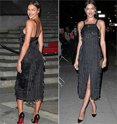 Vóc dáng cao ráo, gương mặt đẹp cùng bộ đầm đen vai trần, xẻ tà cuốn hút, Irina Shayk là một trong những chân dài được chú ý tại Tribeca Film Festival do tạp chí Vanity Fair tổ chức.
