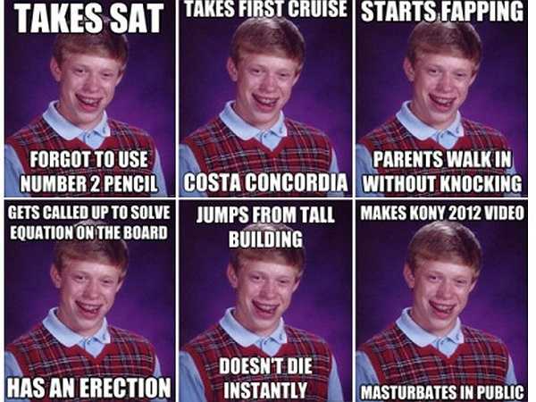 Tấm ảnh Bad Luck Brian ( hay được gọi là Brian đen đủi) thực chất là một tấm hình chụp kỷ yếu năm lớp bảy của một anh chàng có tên Kyle. Bức ảnh đã nhận được hơn 3.500 lượt bình luận khi đăng tải trên Reddit.