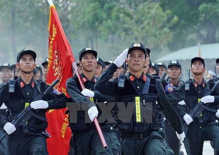 Lực lượng Cảnh sát cơ động tham gia buổi hợp luyện. (Ảnh: Trọng Đức/TTXVN)