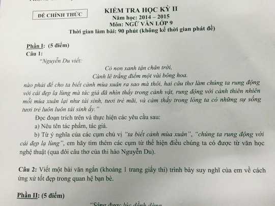 Đề thi học kỳ II môn Ngữ văn lớp 9 tại TP HCM.