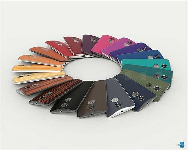 Motorola Moto X (2014): đây là chiếc điện thoại không có nắp lưng bọc da nhưng nó có khả năng tùy biến, giúp người dùng có thể truy cập website của hãng rồi lựa chọn chất liệu da cho nắp lưng cũng như vòng camera. Có các màu sắc để chọn như đen, đỏ, xanh navy, da tự nhiên và cô-nhắc.
