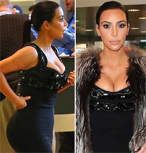 Siêu vòng ba Kim Kardashian là một trong những người đẹp Hollywood sở hữu đường cong nóng bỏng. Đương nhiên, cô cố tình 'o ép' ngực trong chiếc váy bó khiến nó bị chồi lên trông rất phản cảm.