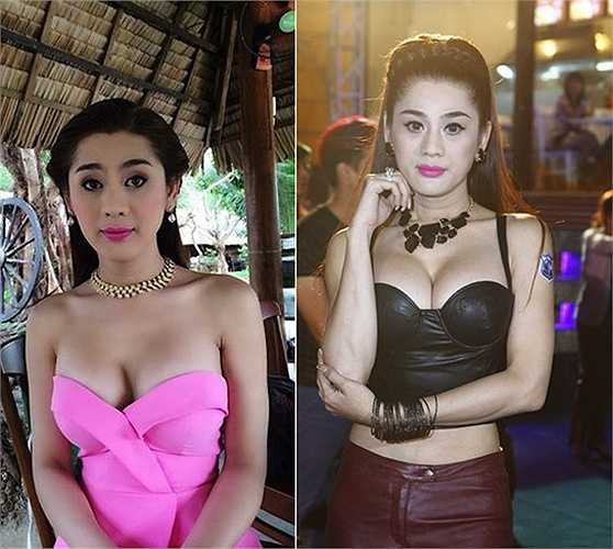 Lâm Chi Khanh cũng chạy theo xu hướng khoe ngực 'trễ nải' nhưng lại rất phản cảm. (Nguồn: 2sao)