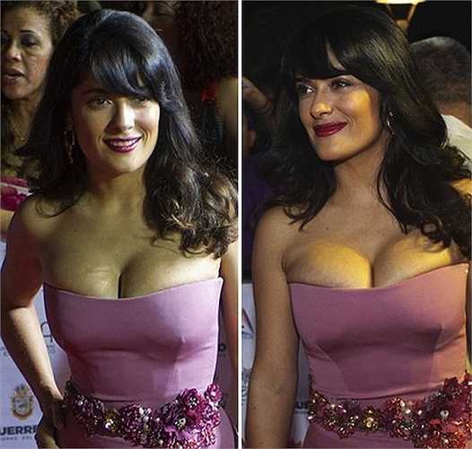 Salma Hayek'chèn ép' bộ ngực vô cùng 'bội thực'.
