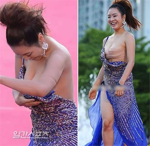 Sao nữ Hàn Yeo Min Jung 'dở khóc dở cười' khi cố tính diện váy hở khoe ngực.