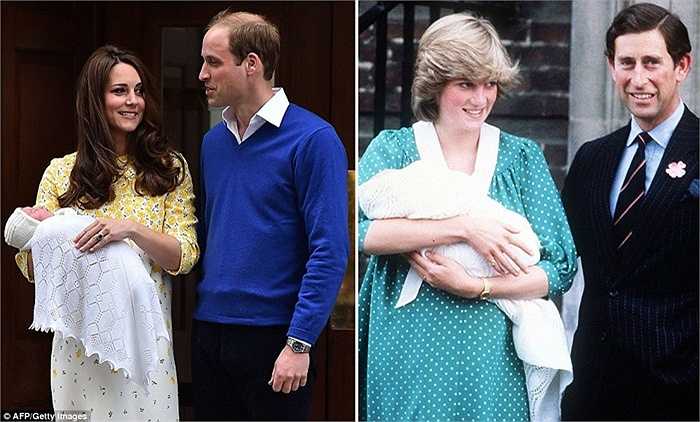 Hình ảnh so sánh gia đình William-Kate và gia đình Thái tử Charles - Công nương Diana đang bồng chính Thái tử William hiện nay vào năm 1982
