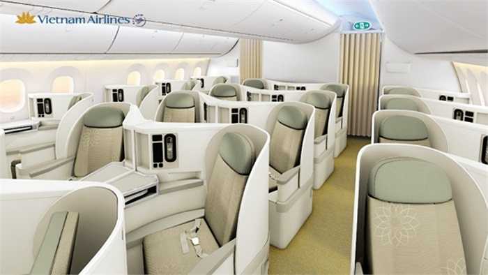 Nội thất phía bên trong máy bay. Hai hãng hàng không Nhật - JAL và All Nippon Airways hiện sở hữu số 787 Dreamliner nhiều nhất thế giới.