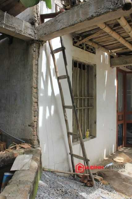 Lối lên các tầng cao chỉ có một cách duy nhất là trèo thang.