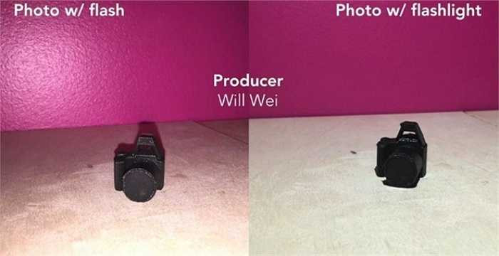 Ảnh chụp sẽ đẹp hơn nếu không dùng đèn flash trên iPhone. Thay vào đó, bạn nên dùng nguồn sáng khác, chẳng hạn đèn pin trên smartphone của người khác. Bức ảnh trên đây cho thấy sự khác biệt. 