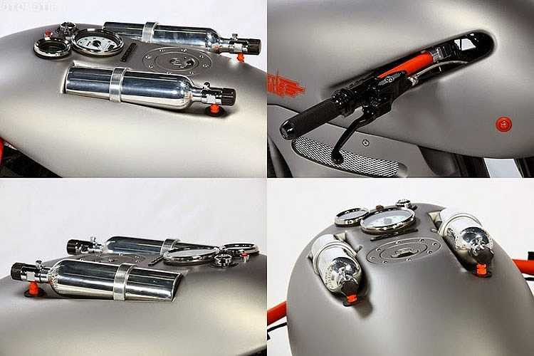 Phía trên bình xăng là 2 bình nitơ giúp tăng công suất thêm khoảng 20 mã lực.