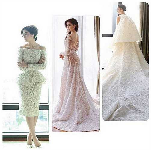 Chompoo Araya là mỹ nhân giàu có nhất nhì Thái Lan. Người đẹp đã lên xe hoa cùng chồng tỷ phú vào ngày 10.5 vừa qua. Ngoài không gian tiệc cưới gây ấn tượng vì vẻ xa hoa, những bộ váy cưới của Araya cũng là tâm điểm chú ý. 