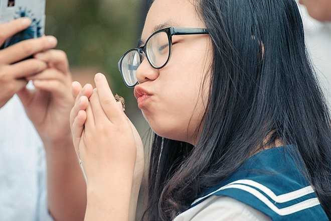 Cô giáo Dương kể: 'Cô để ý thấy có một bạn gái bé nhỏ, tóc buộc phía sau nâng niu chú chim yếu ớt không bay được. Cô bé đỡ lấy chú chim và thả vào khu vườn cỏ, dưới gốc phượng. Có lẽ, cô bé sợ các bạn vô ý đá phải chú chim bé bỏng khi mải chơi đùa. Hình ảnh ấy khiến cô ghi nhớ'.