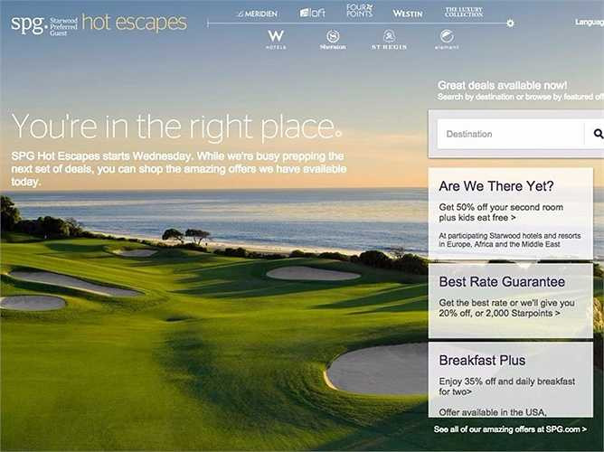 SPG Hot Escapes Mỗi tuần, SPG Hot Escapes liệt kê các mức giảm giá trong vòng sáu tuần tới cho khách hàng lựa chọn. 