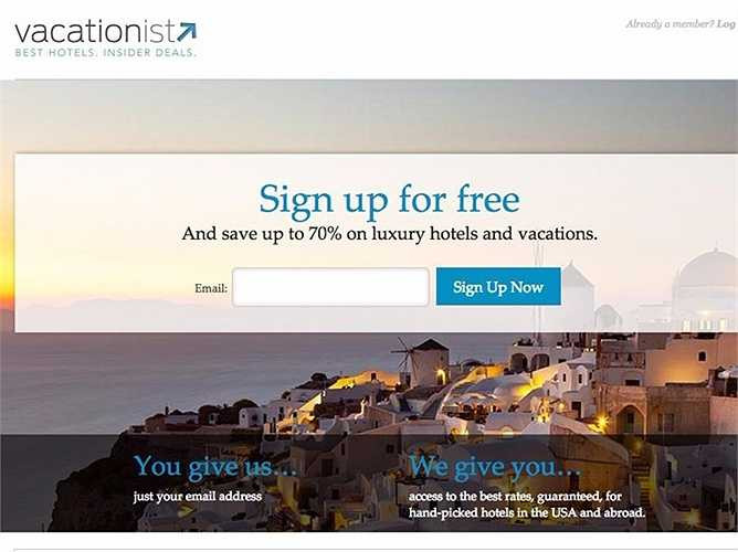 Vacationist Vacationist là trang web chuyên cung cấp dịch vụ đặt phòng của các khách sạn bốn sao và năm sao trên toàn thế giới. Tại bất kì thời điểm nào, Vacationist luôn đưa cho bạn 40 mức giảm giá cho bạn lực chọn. 