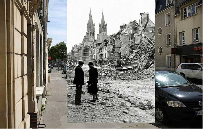 Một góc nhỏ của thị trấn Bayeux, Caen, Pháp được chụp vào tháng 5 năm 2014, các nhà thờ trong thị trấn vẫn còn nguyên vẹn sau cuộc đánh bom của quân đồng minh