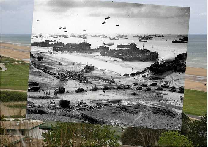 Bãi biển Omaha hơn 70 năm về trước, khi các tàu và máy bay quân sự của Mỹ đổ bộ vào vùng Normandy