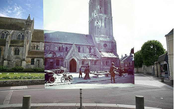 Hình ảnh đường phố xung quanh nhà thờ Notre-Dame Nativity ở Bernieres-sur-Mere, Pháp hiện nay và những ngày diễn ra cuộc đổ bộ