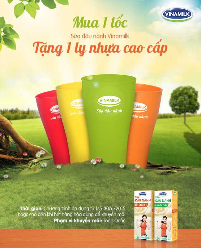 Mua 1 lốc sữa đậu nành Vinamilk, tặng 1 ly nhựa cao cấp