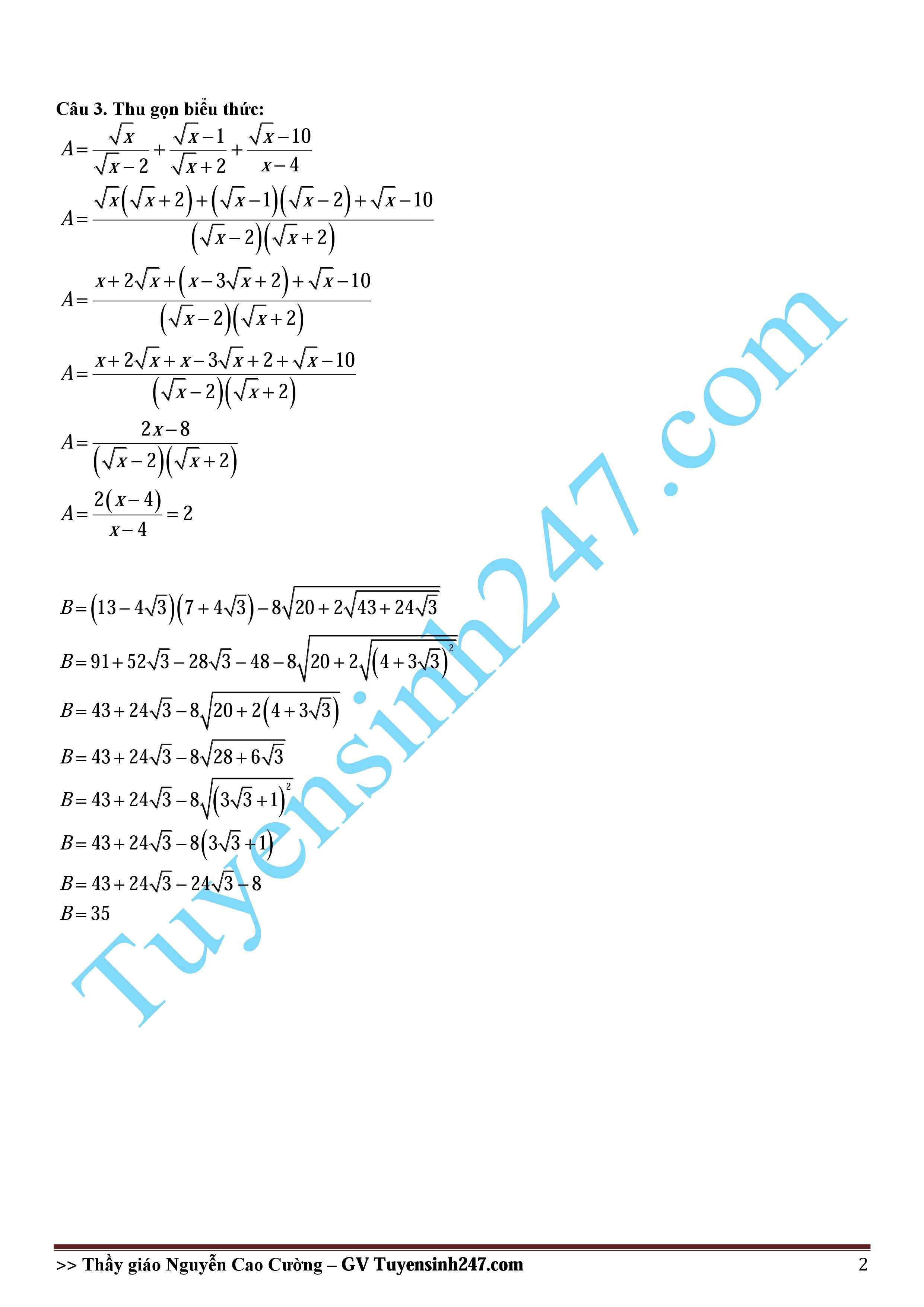 đáp án môn toán lớp 10