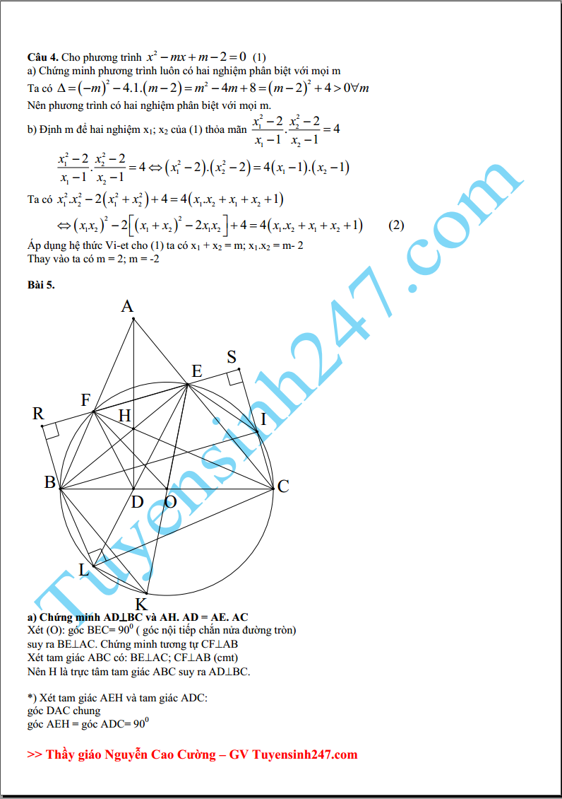 đáp án môn toán lớp 10