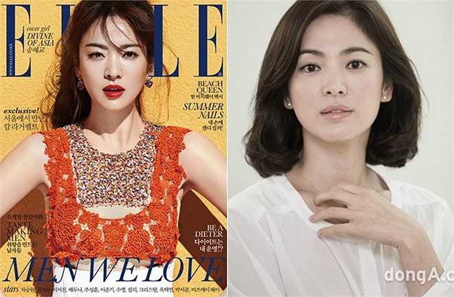Là ngôi sao trang bìa của tạp chí Elle số tháng 6/2015, Song Hye Kyo xuất hiện với dung mạo khác thường. Phần xương hàm mặt vốn hiện khá rõ nay đã bị ê-kíp sửa thon gọn hơn. Phong cách trang điểm cũng khiến khán giả khó nhận ra kiều nữ Trái tim mùa thu. (Nguồn: Zing) 