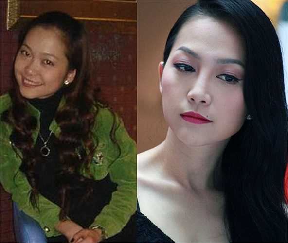 'Chim công làng múa' Linh Nga cũng có sự thay đổi nhan sắc đáng kể. Trong loạt ảnh thời Linh Nga còn học ở Trung Quốc, cô có gương mặt tròn, mũi kín và đầy đặn