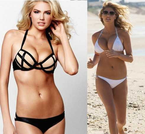 Kate Upton làm người mẫu (ảnh trái) và trên phim.