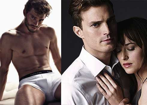 Jamie Dornan làm người mẫu (ảnh trái) và trên phim (ảnh phải)