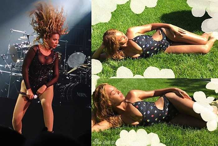 Beyonce lộ đùi to cùng thân hình 'phì nhiêu' trên sân khấu, trái ngược với vóc dáng gợi cảm trên bãi cỏ xanh ở khoảng thời gian trước đó không lâu 