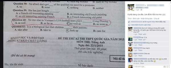 Công Phượng, Ánh Viên, Messi xuất hiện trong đề thi khiến dân mạng thích thú