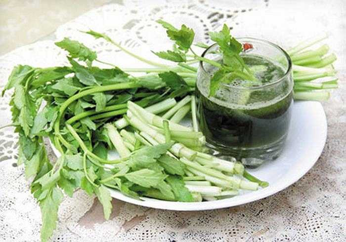 Rau cần một nắm rửa sạch, giã nát rồi vắt lấy nước cốt, pha chút đường uống từ từ. Nước cốt rau cần không chỉ làm tỉnh rượu mà còn giúp người say không bị đau đầu váng vất sau khi tỉnh. 