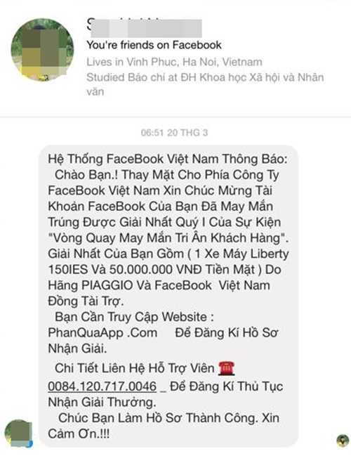 Lật tẩy chiêu lừa đảo trúng thưởng 'khủng' qua facebook