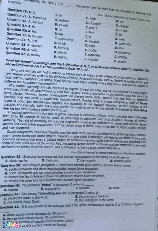 Đề thi, đáp án môn Tiếng Anh kỳ thi THPT quốc gia 2015